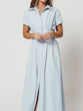 Worth Collective- Soft Blue Collared Button-Front Maxi Dress